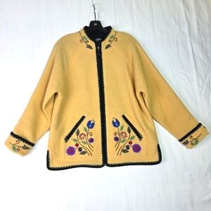 Icelandic DesignsVintage  knit  boiled wool embroidered Zip up Jacket